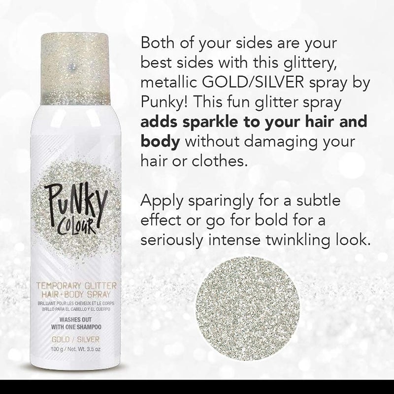 Jerome Russell Punky Temporary Hair and Body Glitter Color Spray - Gold/Silver, 3.5 oz - Image 4