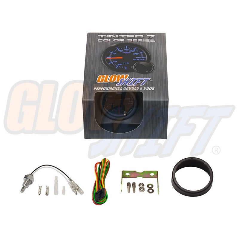 GLOWSHIFT Tinted 7 Color 300F Oil Temperature Gauge Kit - Includes 1/8-27 NPT Electronic Sensor & Wiring - Multi-Color Display - Black Dial - Smoked Lens - for Car & Truck - 2-1/16" 52mm - Image 5