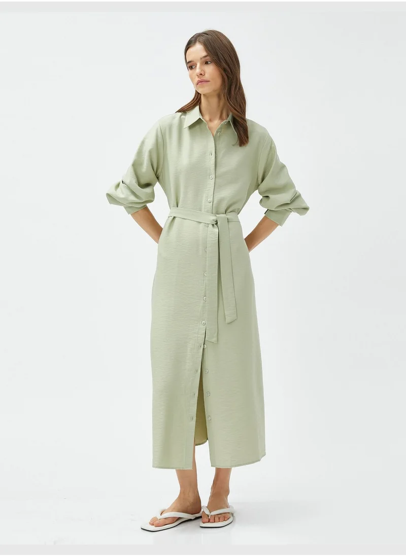 KOTON Belted Long Sleeve Maxi Shirt Dress