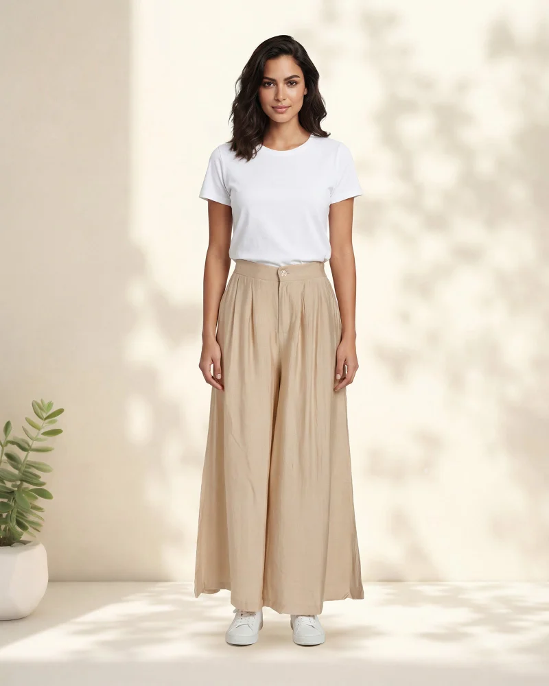 Redtag Women Beige Casual Trousers with Elasticated Waist