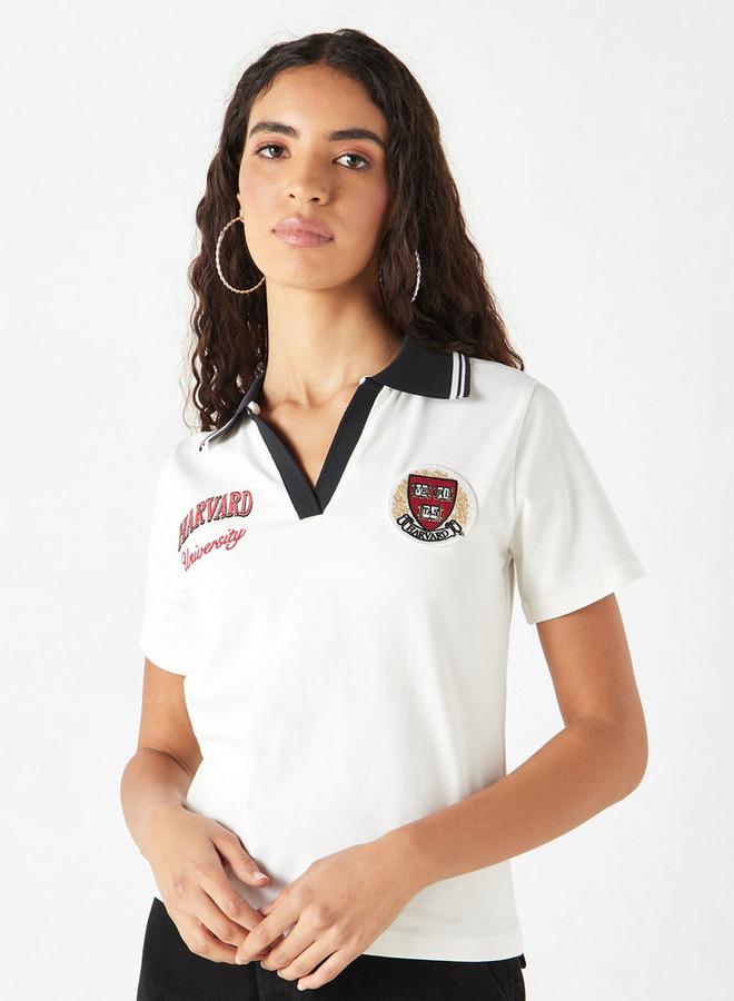 SP Characters Applique Detail Polo T-shirt with Short Sleeves - Image 1