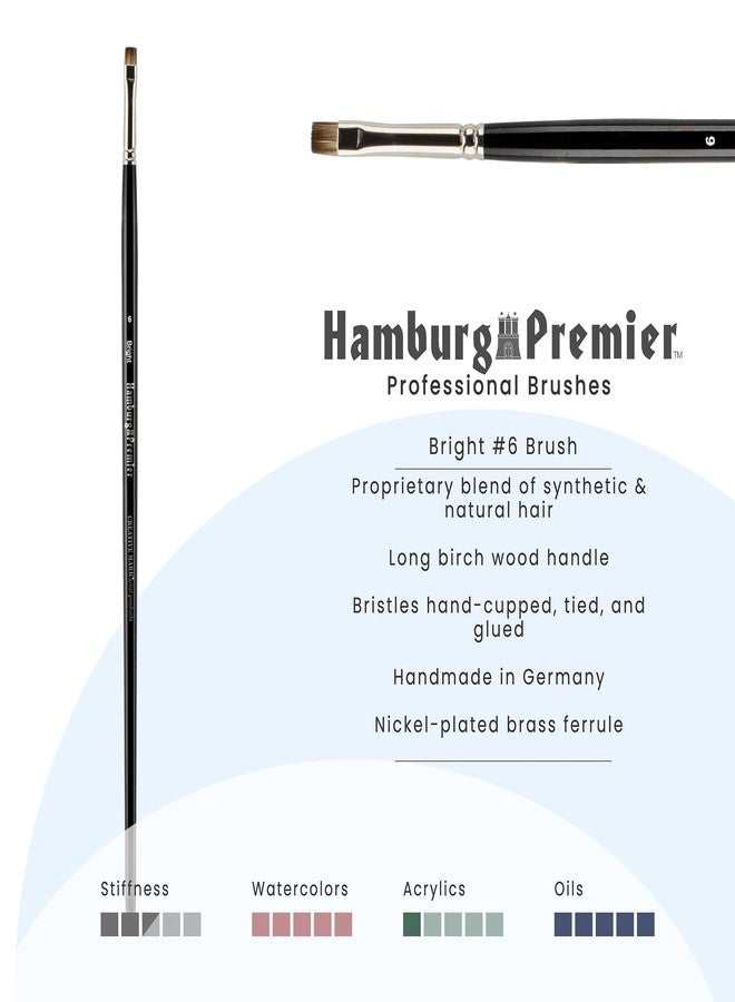 Creative Mark Hamburg Premiere Professional Oil Painting Brushes - Bright #6 Oil Paint Brush - Handmade in Germany, Natural & Synthetic Hair Blend, Long Triple-Lacquered Birch Handle - Image 2