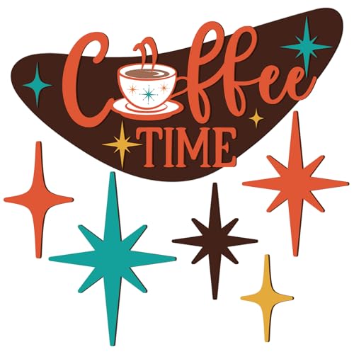 Amyhill 6 Pcs Mid Century Modern Decor Coffee Time Mcm Decor Retro Atomic Star Wall Art Sculpture Wooden Colorful Starburst Wall Art Elegance Accents for Home Bar Office Room Hanging Decorations - Image 1