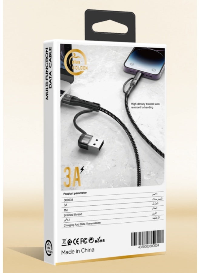 GOLDEN PLUS Multi-Charging USB Cable with IP Rating for Water and Dust Resistance, Micro USB Fast Charging Cable Compatible with iPhone 14, 13, 12, 11 Pro Max, Galaxy S20, 10, 9, 8, 7, and Android - Image 3