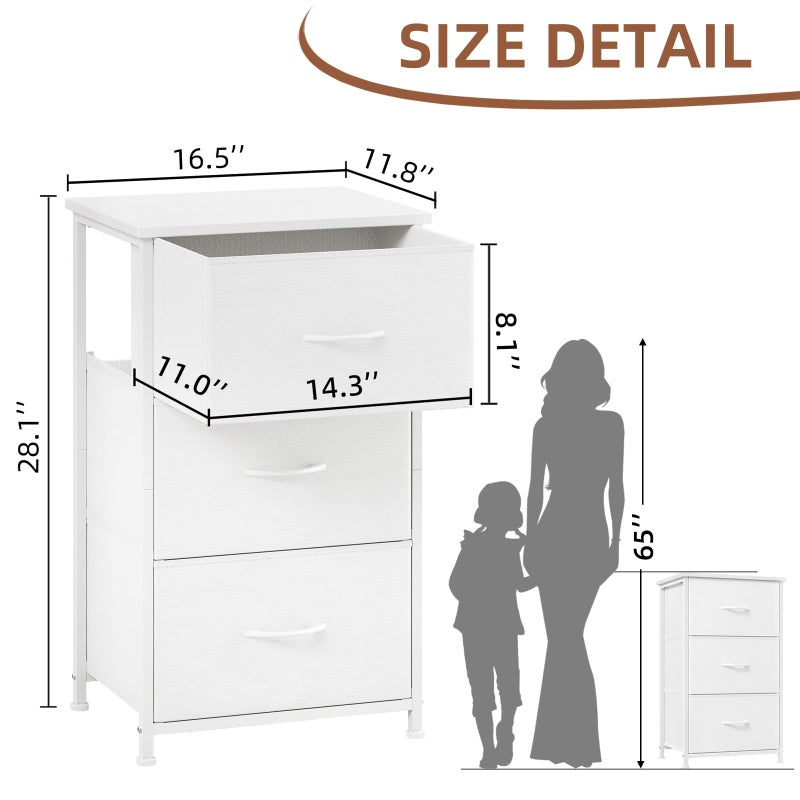Somdot Dresser for Bedroom with 3 Drawers, Storage Organizer Chest of Drawers with Removable Fabric Bins for Closet Bedside Living Room Laundry Entryway Hallway, White Leather - Image 3