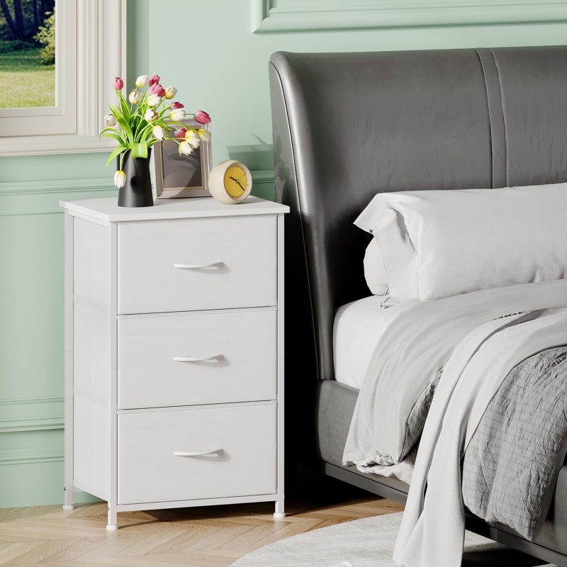 Somdot Dresser for Bedroom with 3 Drawers, Storage Organizer Chest of Drawers with Removable Fabric Bins for Closet Bedside Living Room Laundry Entryway Hallway, White Leather - Image 2