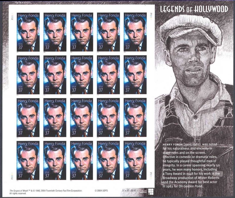 USPS Henry Fonda: Legends of Hollywood (Sheet of 20) 37 Cent US Postage Stamps 2005 Scott 3911 - Image 5