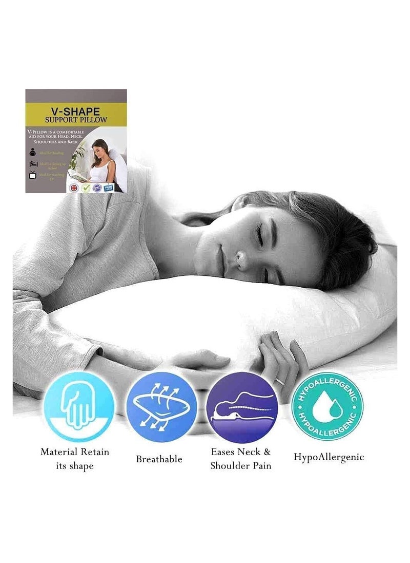 FABTEX - Soft Comfortable V Pillow With Pillowcase For Support During  After Pregnancy, For Extra Cushioning Support Can Also Be Used For Neck Head Back  White - Image 1