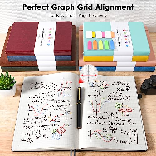 OFFIGIFT Graph Paper Notebook, 312 Numbered Pages B5 Hardcover Leather Journal, 100gsm No Bleed Grid Paper Notebook with Index Pages, Grid Notebook for Graphing Notes Math, 7.6'' X 10'', Black - Image 5