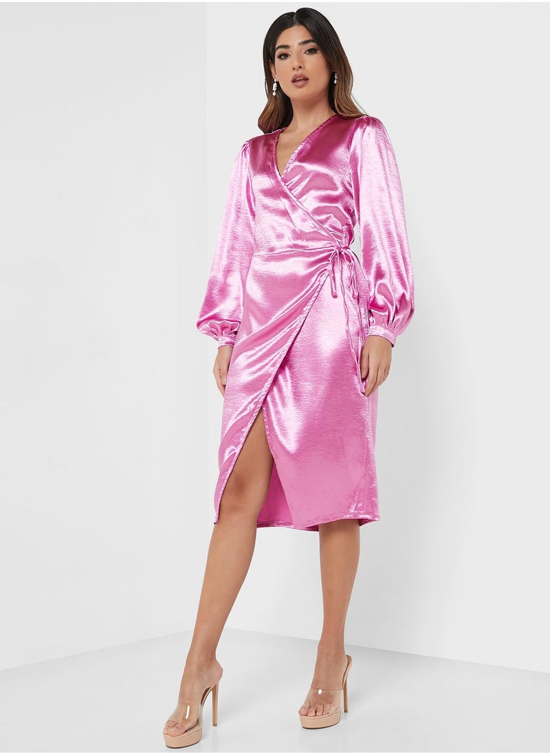 boohoo Balloon Sleeve Tie Detail Dress  - Image 1