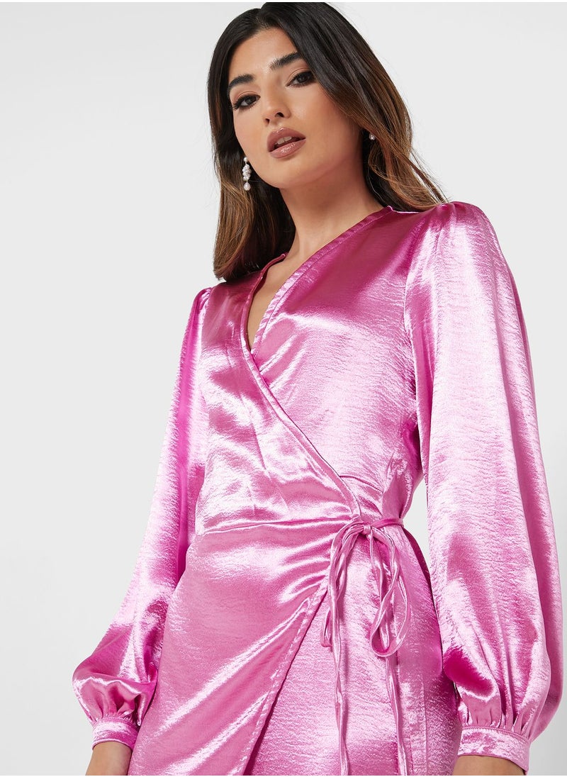 boohoo Balloon Sleeve Tie Detail Dress  - Image 3