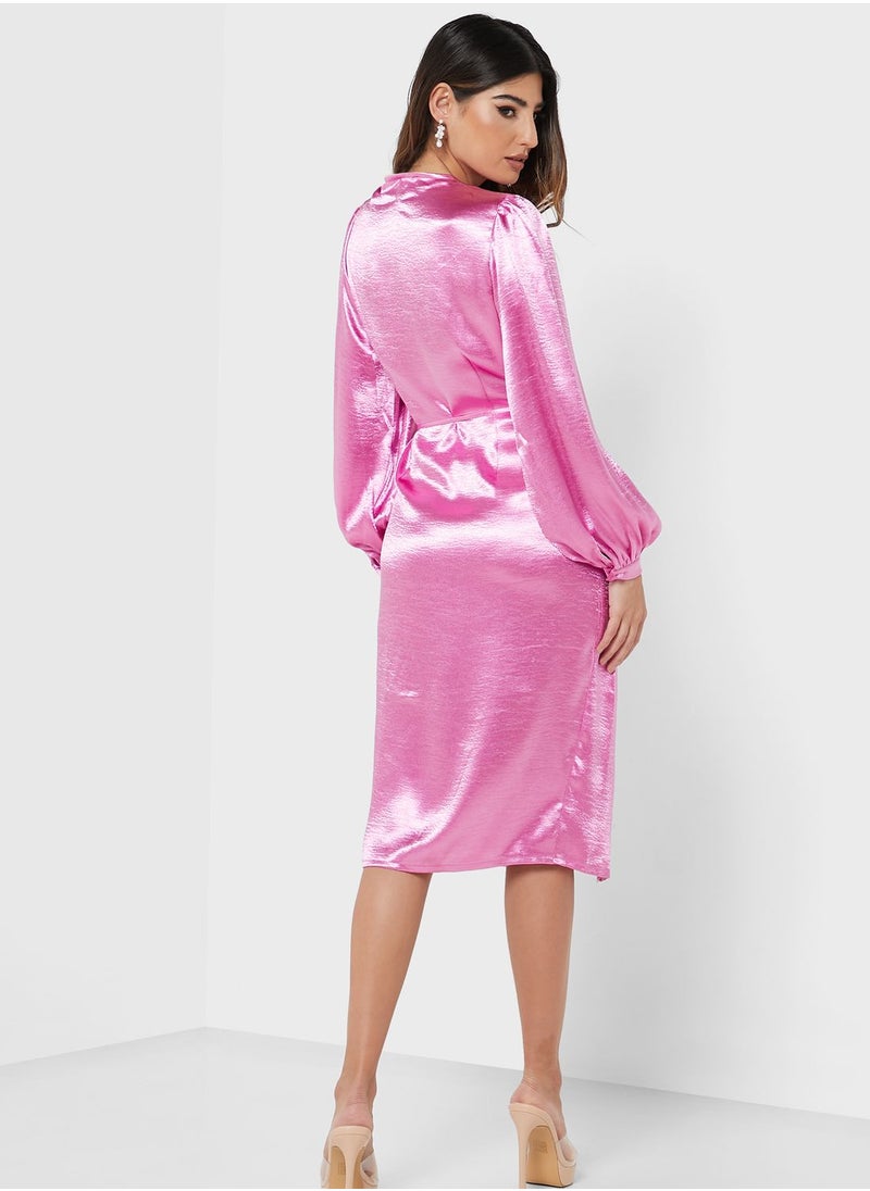 boohoo Balloon Sleeve Tie Detail Dress  - Image 2