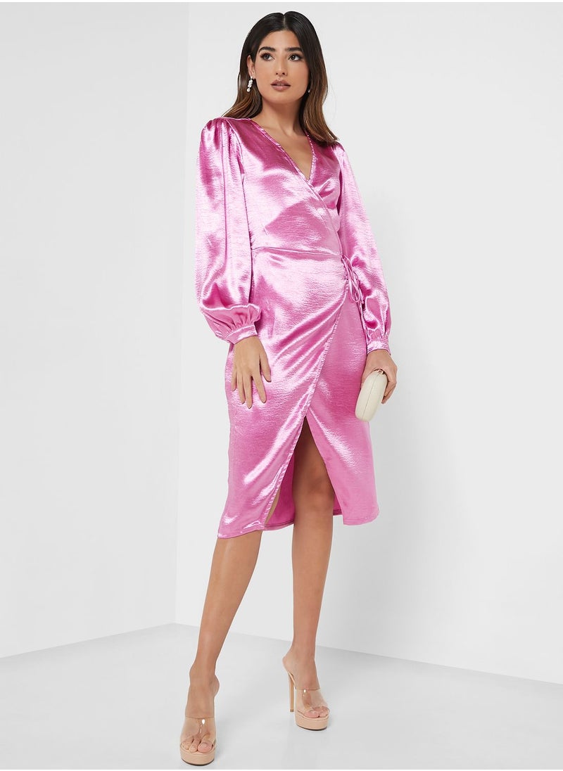 boohoo Balloon Sleeve Tie Detail Dress  - Image 4