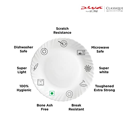 La Opala Diva Classique Collection Opal Glass Crockery | Full Plate Set of 6 | Mystrio Black Design | for Dining & Gifting | Microwave Safe | 100% Vegetarian | Extra Strong | Super Light & White - Image 3