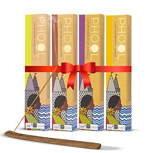Phool Luxury Incense Classic Collection Combo Pack – Natural Agarbatti Sticks (Jasmine, Tulsi, Patchouli & Vetiver), 160 Organic Charcoal-Free Agarbatti, Pack of 4, Pooja & Meditation - Image 1