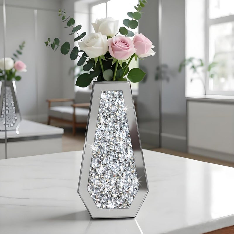 ALLARTONLY Flower Vase Crushed Diamond Mirrored Vase Crystal Silver Glass Decorative Mirror Vase Large Size Luxury for Home Decor. Diamond Shape Thickened. Canâ€™t Hold Water. - Image 5