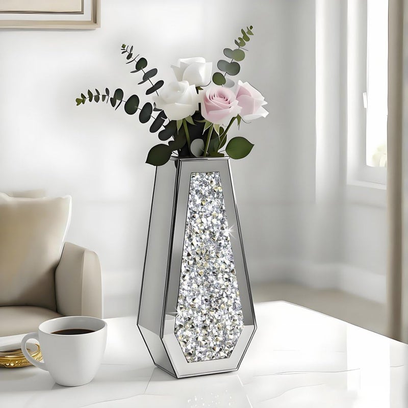 ALLARTONLY Flower Vase Crushed Diamond Mirrored Vase Crystal Silver Glass Decorative Mirror Vase Large Size Luxury for Home Decor. Diamond Shape Thickened. Canâ€™t Hold Water. - Image 3