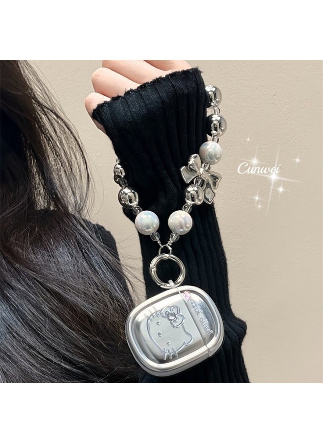 Generic - Ins Electroplated Cartoon Cat Suitable For AirPodsPro2 For Apple Bluetooth Earphone Case Protective Cover 3/4 Generation Chain-Color:Silver Plated KT Cat + Diamond + Keychain-Applicable Model:For Apple Airpods Pro - Image 1