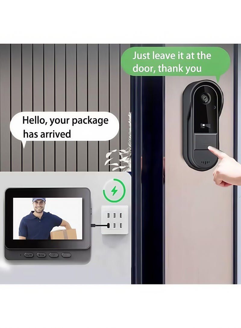 Doorbell Camera Wireless No Subscription 8MP, Waterproof Door Bell Camera with Monitor Screen NO WiFi and APP, Video Intercom Two-Way Audio, 170° View Angle,Night Vision,With a 64G memory card included - Image 2