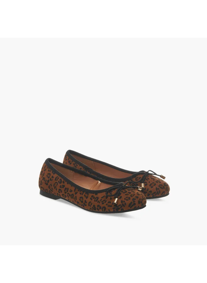 Little Missy Girls Animal Print Slip-On Ballerina Shoes with Bow Detail