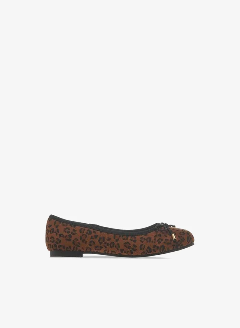 Little Missy Girls Animal Print Slip-On Ballerina Shoes with Bow Detail