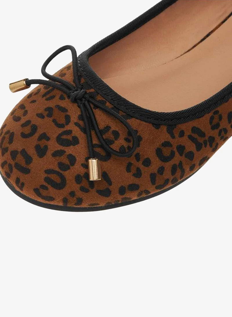 Little Missy BROWN Girls Animal Print Slip-On Ballerina Shoes with Bow Detail for Women | Best Price UAE