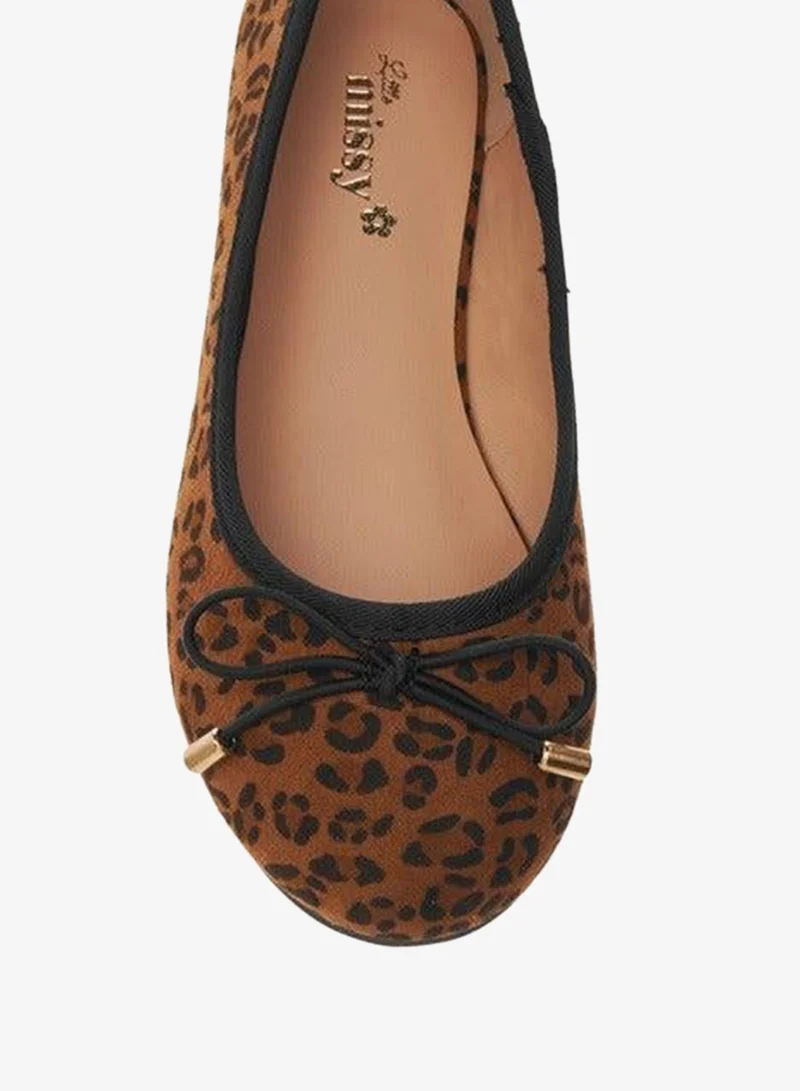 Little Missy BROWN Girls Animal Print Slip-On Ballerina Shoes with Bow Detail for Women | Best Price UAE