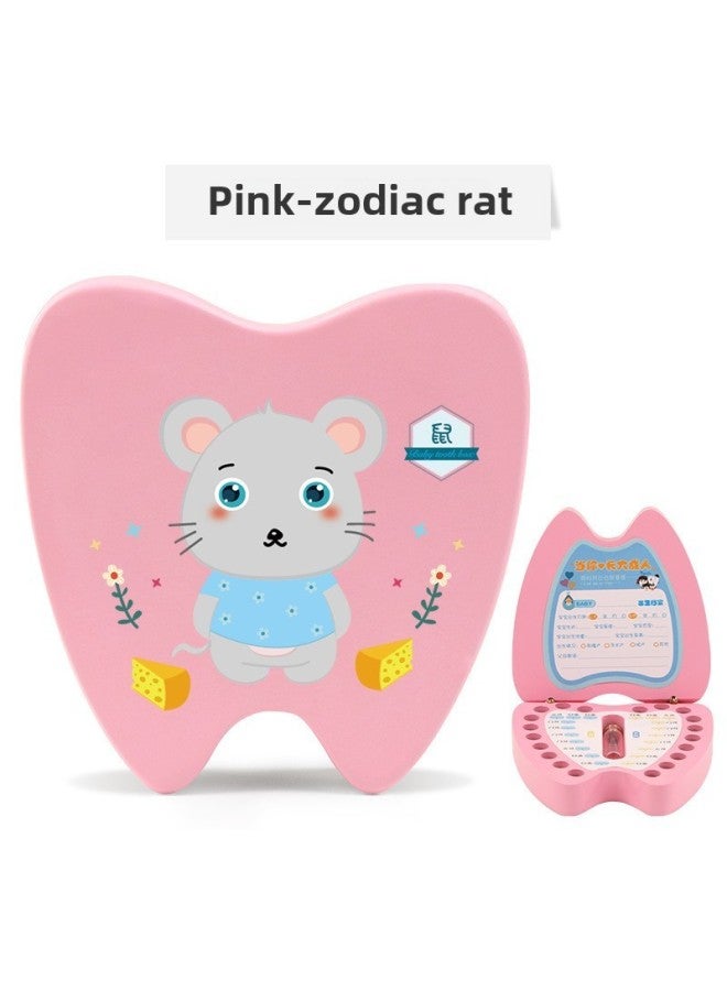 Children's Deciduous Teeth Box Teeth Collection Box Storage Box Baby's Replacement Deciduous Teeth Commemorative Box-Color:Pink Zodiac Mouse  - Image 1
