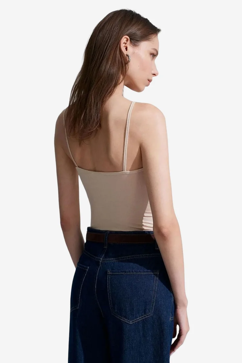 Dilvin Beige Natural DILVIN Lace V-Neck Sleeveless Cami Blouse for Women | Best Price UAE