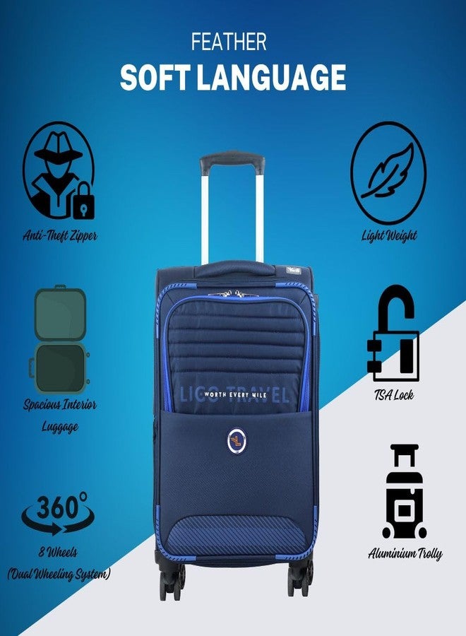 Ligo Feather 28 Inch Large Cabin Size Polyester Soft & Expendables 8 Wheels Luggage/Suitcase/Trolley Bag (Navy Blue) - Image 3