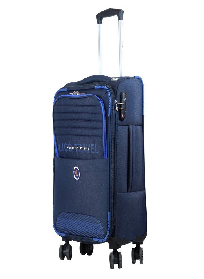 Ligo Feather 28 Inch Large Cabin Size Polyester Soft & Expendables 8 Wheels Luggage/Suitcase/Trolley Bag (Navy Blue) - Image 1