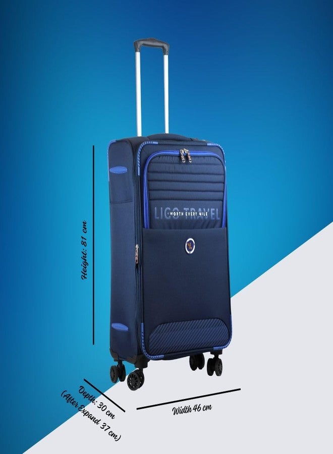 Ligo Feather 28 Inch Large Cabin Size Polyester Soft & Expendables 8 Wheels Luggage/Suitcase/Trolley Bag (Navy Blue) - Image 2