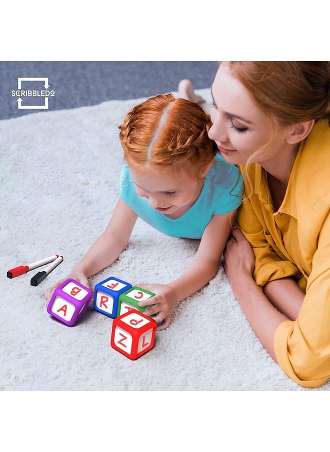 Scribbledo Scribbledo Dry Erase Dice Set of 4-2x2 inches Multipurpose Colorful Write On Wipe Off Dry Erase Blocks Blank Pocket Dice to Draw Letters Numbers and Much More Educational Classroom Supplies for Kids  - Image 2