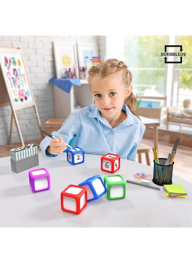 Scribbledo Scribbledo Dry Erase Dice Set of 4-2x2 inches Multipurpose Colorful Write On Wipe Off Dry Erase Blocks Blank Pocket Dice to Draw Letters Numbers and Much More Educational Classroom Supplies for Kids  - Image 5