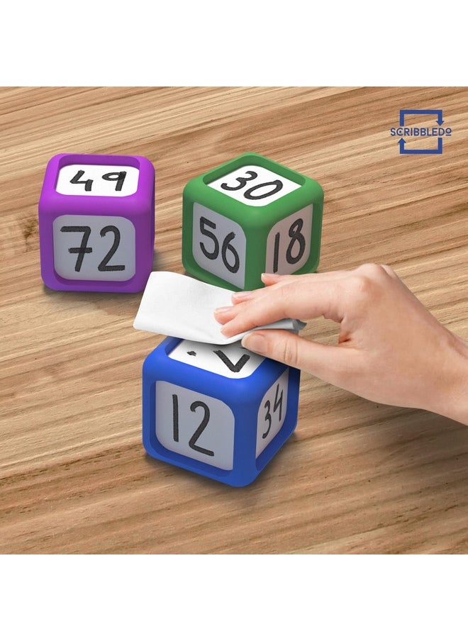 Scribbledo Scribbledo Dry Erase Dice Set of 4-2x2 inches Multipurpose Colorful Write On Wipe Off Dry Erase Blocks Blank Pocket Dice to Draw Letters Numbers and Much More Educational Classroom Supplies for Kids  - Image 4