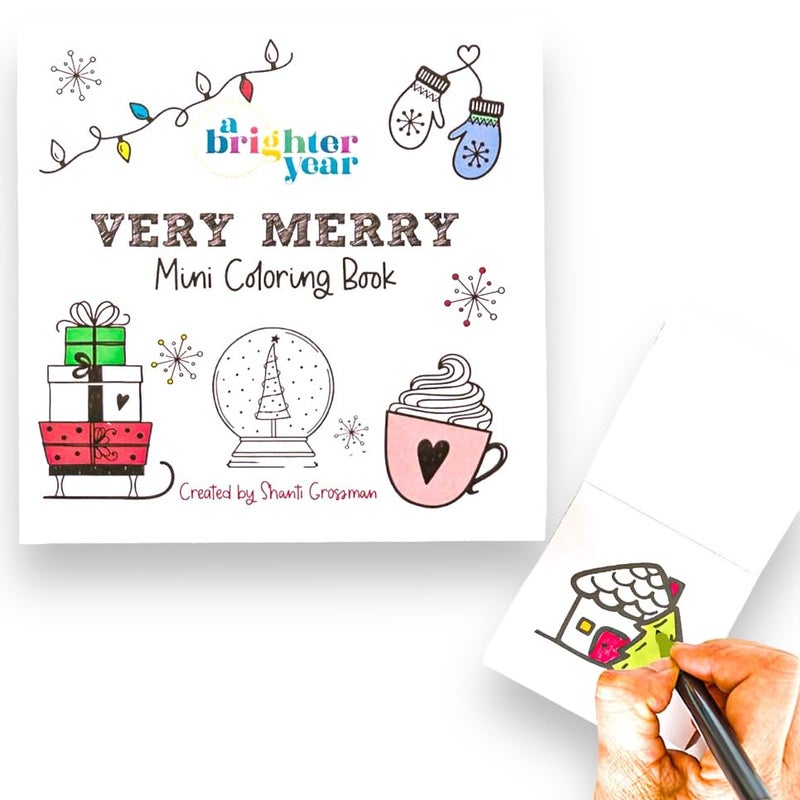 A Brighter Year The Original Adult Mini Coloring Book - Very Merry Edition - 3â€ x 3â€ Pocket Size, 50 Pages, Lay Flat Binding, Thick Paper, No Bleeding - Stress & Anxiety Relief - Relaxation & Gift - Image 1