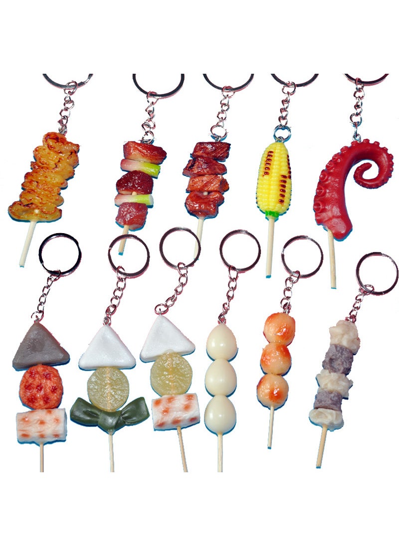 Generic Creative Simulation Food Model Keychain Gift Barbecue Skewer Lamb Shish Kebab Relative East Cooked Octopus Mix by total number 