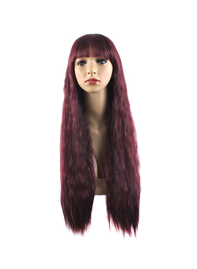 NIBEMINENT Long Straight Wig With Bangs Burgundy