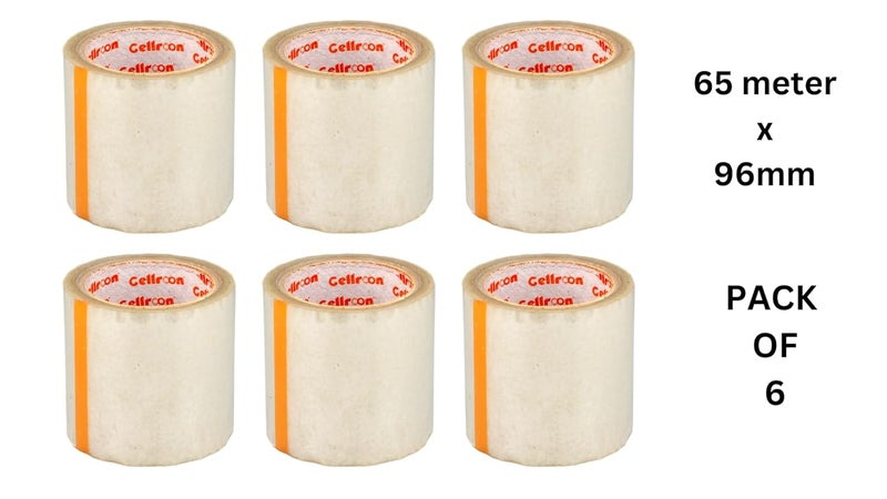 Cellroon Transparent Cello Tape (4 Inch / 65 Meter) Bopp Self Adhesive Tape Rolls, Packaging Tape For Home, Office, And Industrial Use (Pack Of 6) - Image 2