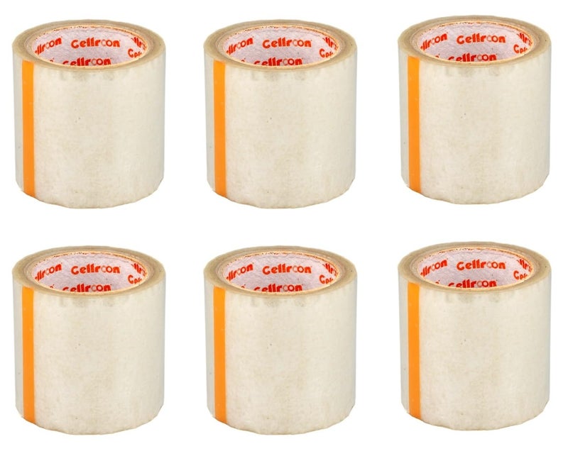 Cellroon Transparent Cello Tape (4 Inch / 65 Meter) Bopp Self Adhesive Tape Rolls, Packaging Tape For Home, Office, And Industrial Use (Pack Of 6) - Image 1