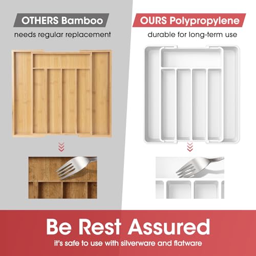 Aujen Silverware Organizer - Expandable Kitchen Drawer Organizer, Adjustable Utensil Organizer, Cutlery Tray for Forks, Knives, Multipurpose Kitchen Organizers and Storage Solution, White, Medium - Image 4