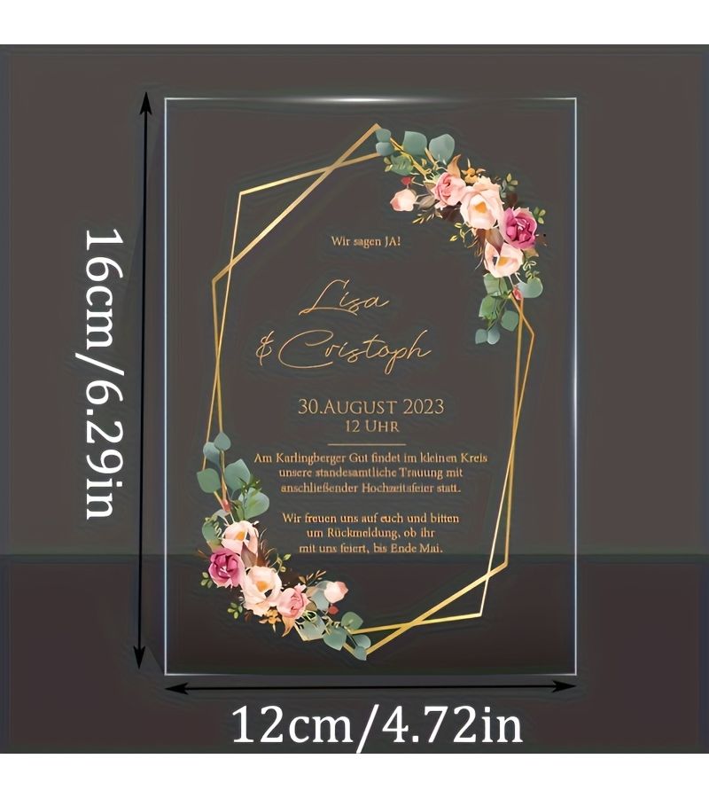 Custom Acrylic Wedding Invitations And Guest Cards 10 Piece Set With Elegant Golden Floral Design Personalized Names And Dates For Weddings Birthdays Corporate Events Envelopes Not Included - Image 3