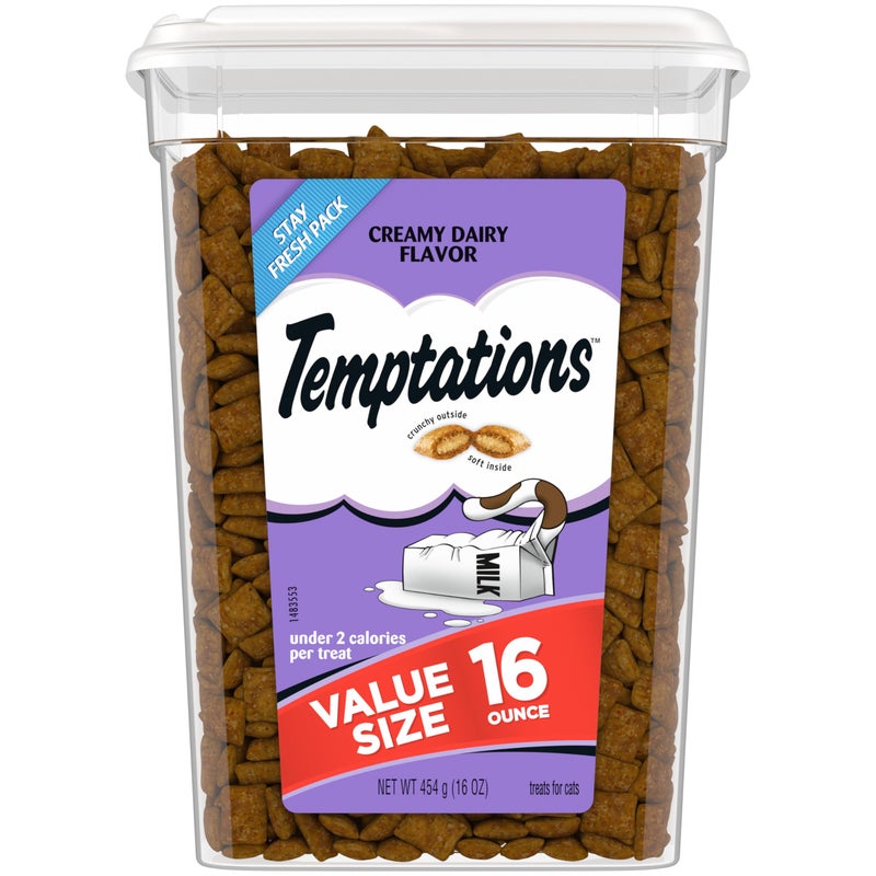 Temptations Classic Crunchy and Soft Cat Treats, Creamy Dairy Flavor, 16 oz. Tub - Image 1