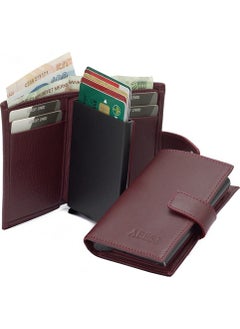 Abess Wallet Card Holder Luxury Real Leather Mechanism Card Holder with Money Compartment  - Image 2