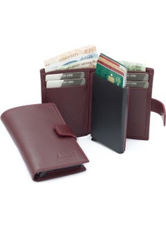Abess Wallet Card Holder Luxury Real Leather Mechanism Card Holder with Money Compartment  - Image 3