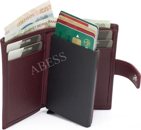 ابيس Wallet Card Holder Luxury Real Leather Mechanism Card Holder with Money Compartment