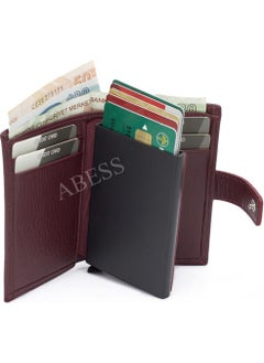 Abess Wallet Card Holder Luxury Real Leather Mechanism Card Holder with Money Compartment  - Image 4