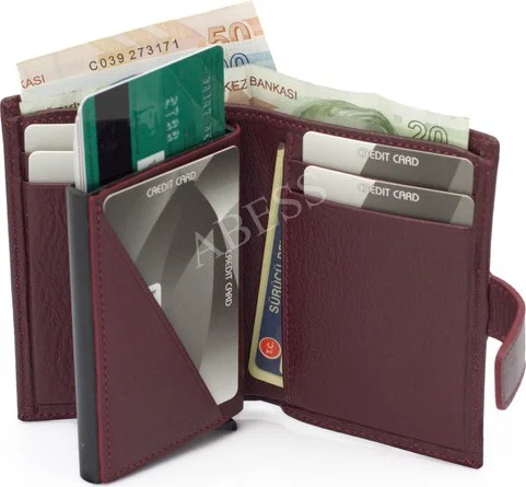ابيس Wallet Card Holder Luxury Real Leather Mechanism Card Holder with Money Compartment