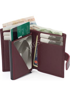 Abess Wallet Card Holder Luxury Real Leather Mechanism Card Holder with Money Compartment  - Image 5