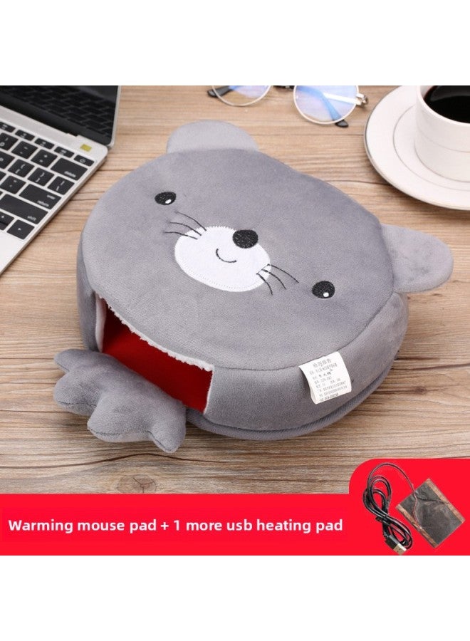 # Z Winter Heating Hand Warming Mouse Pad With Wrist Bracer Winter Mouse Cover Warm Computer Men's Fleece-lined Thickened Gloves L-Pattern:Little Mouse + Send 1 More Usb Heating Chip  - Image 1